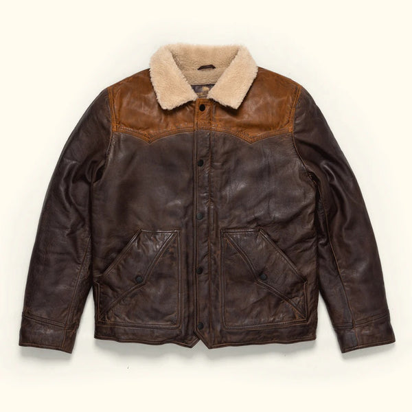 Jackson western leather jacket with shearling collar - view 1