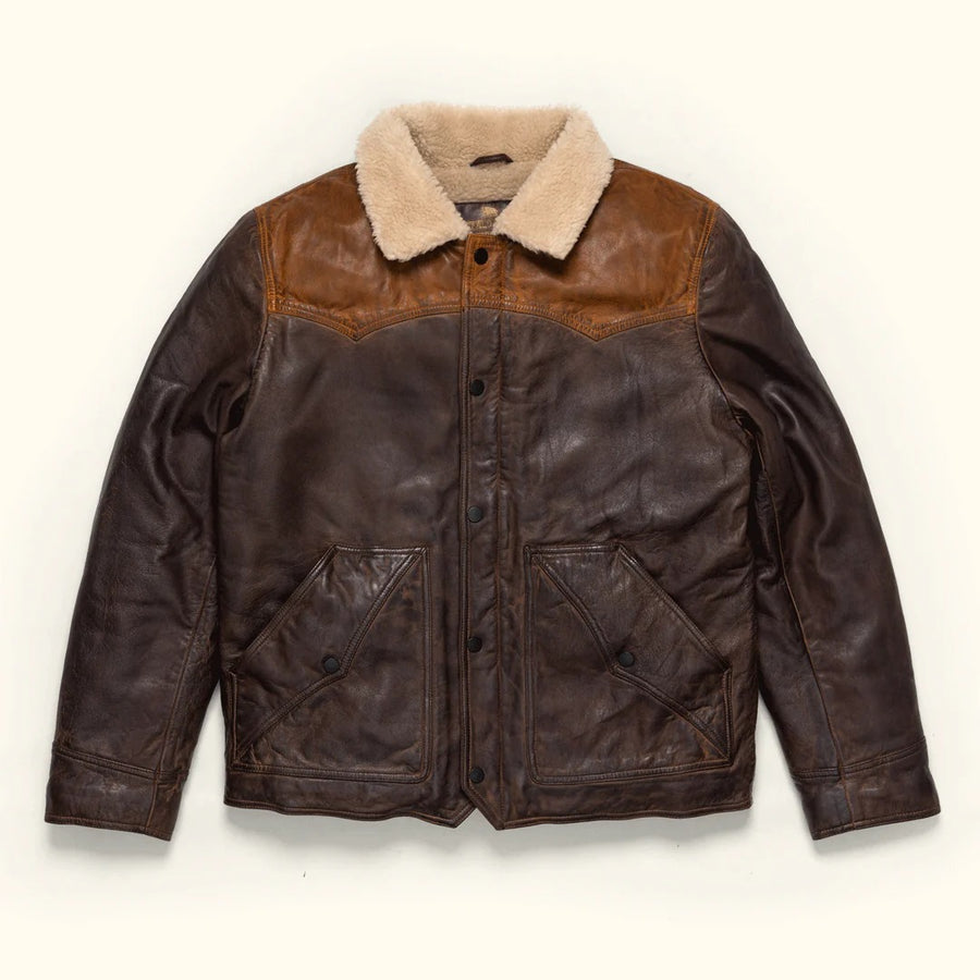 Jackson western leather jacket with shearling collar - view 1