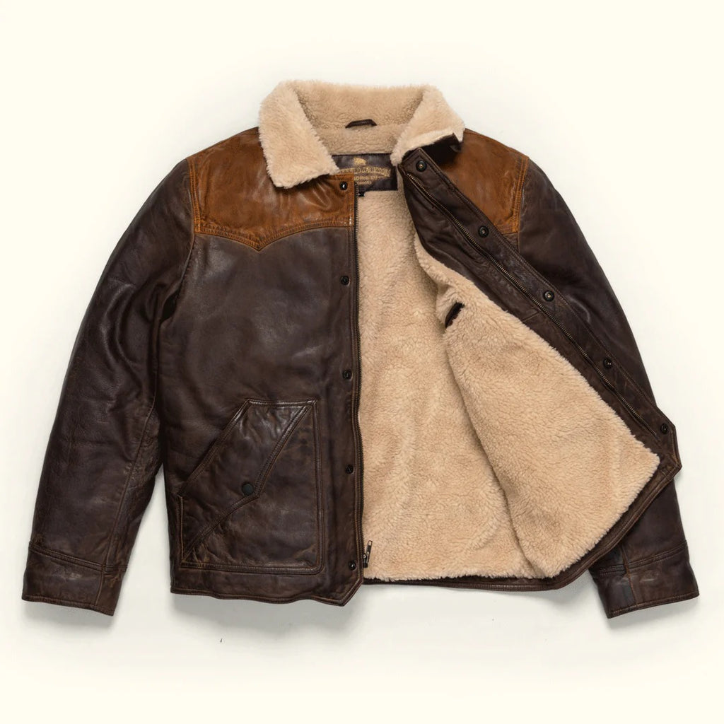 Jackson western leather jacket with shearling collar - view 3